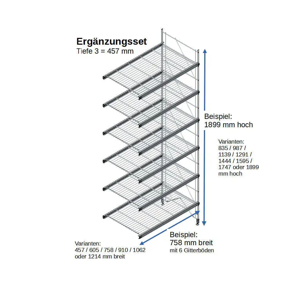 ETAGAIR Ergänzungsset 758 mm breit, für 457 cm tiefe Regale in verschiedenen Höhen