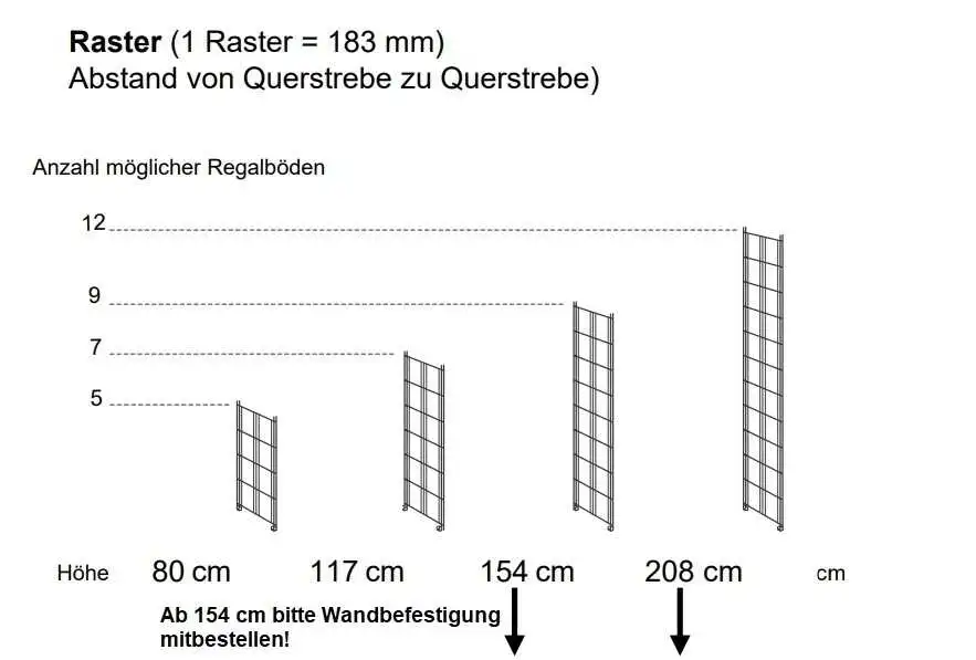 470120 BIII 280 Regalleiter in 154 cm Höhe 25 cm Tiefe Metall verchromt