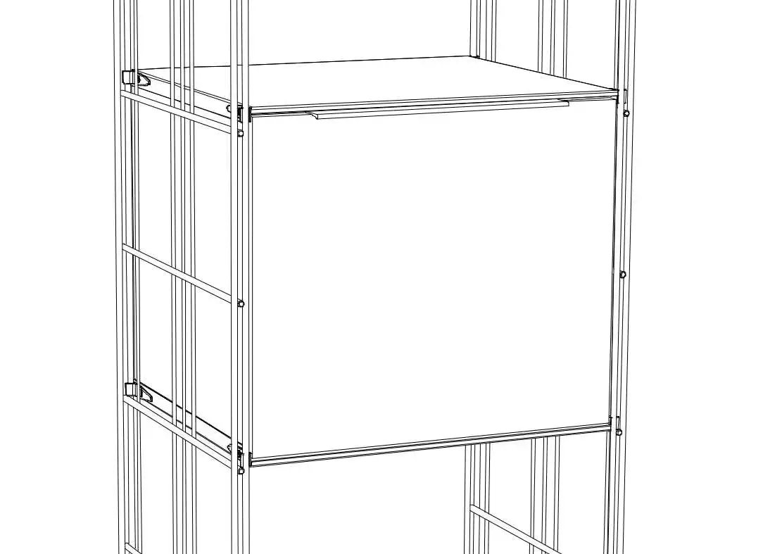 Art.Nr. 18011 Korpus Holz B III 380 mit Tür in schwarz - metallic über 2 Raster 46 cm breit eingebaut in 2 Regalleitern