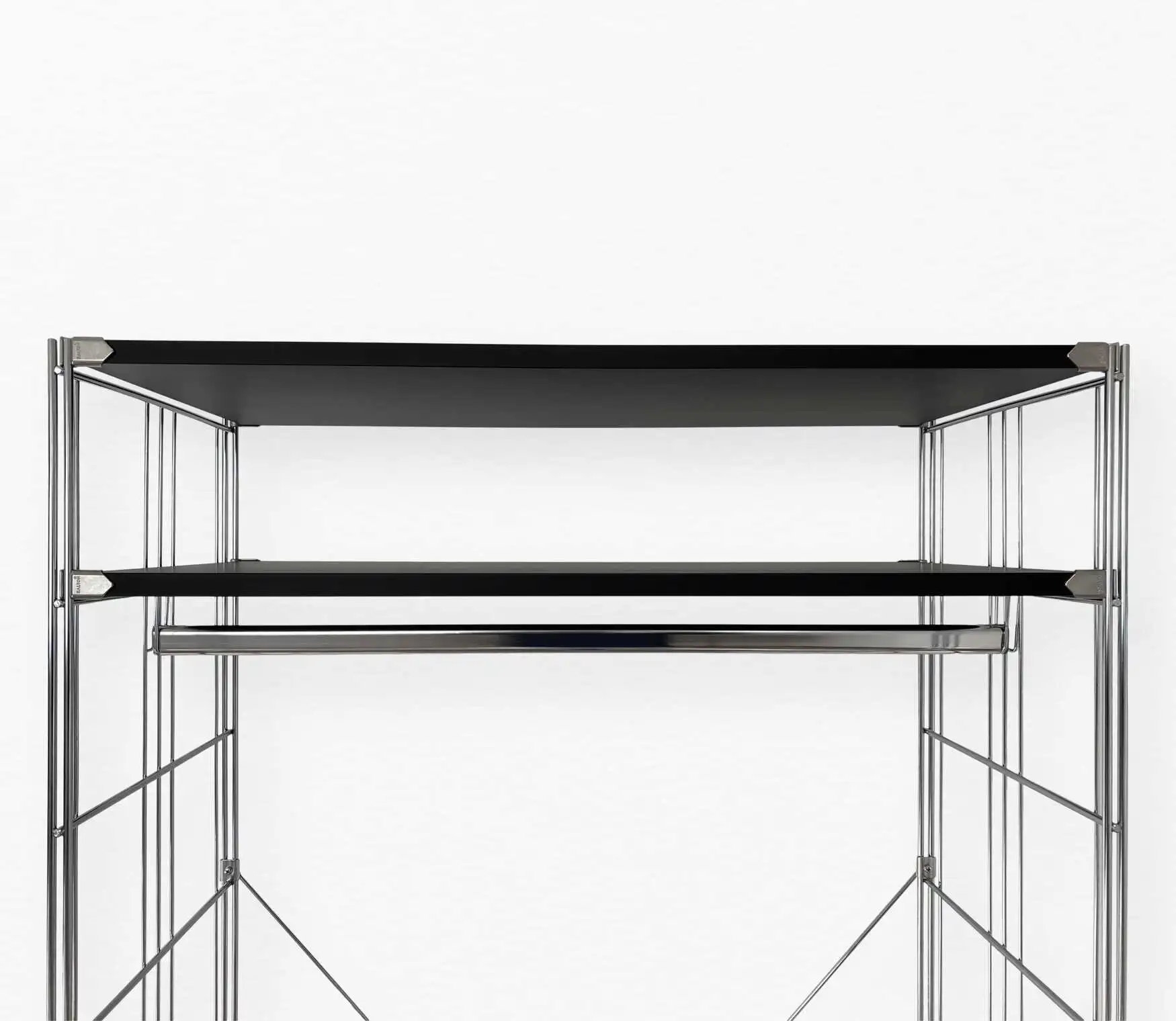 Garderobe 208 cm extra hoch mit 2 Schubfächern und 2 Holzböden edle Schwarz-Chrom-Farb-Kombination!