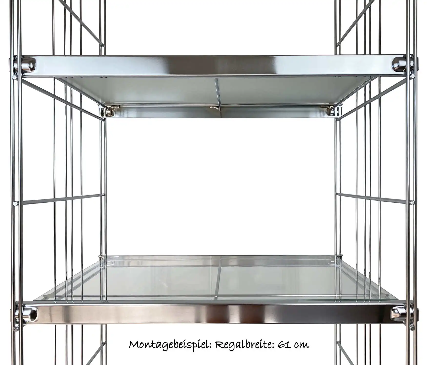 Metall-Regal mit Klarglasböden 79 cm hoch  40 - 45  - 61 cm breit
