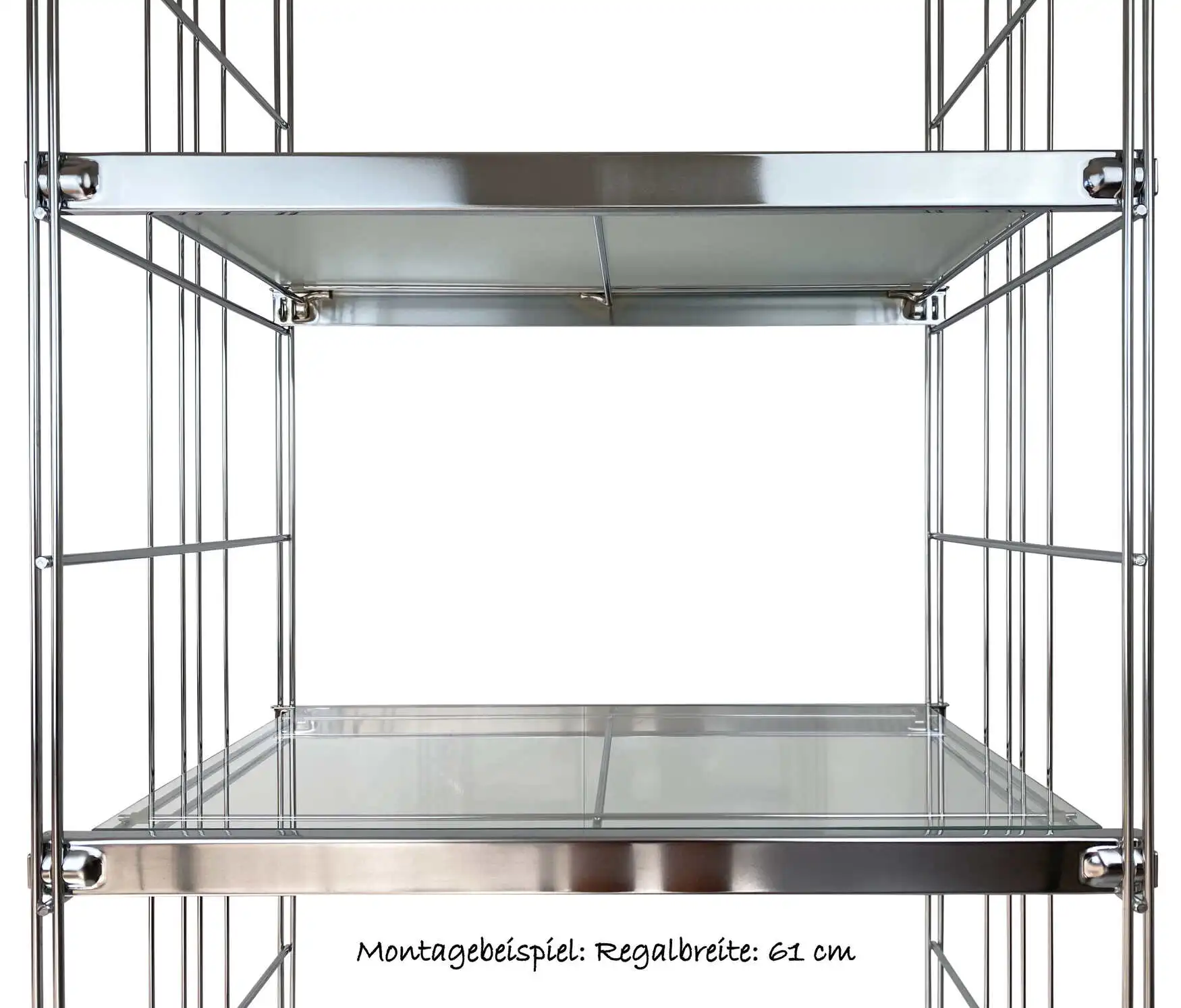 Metall-Regal mit Klarglasböden 118 cm hoch 40 - 45 - 61 cm breit
