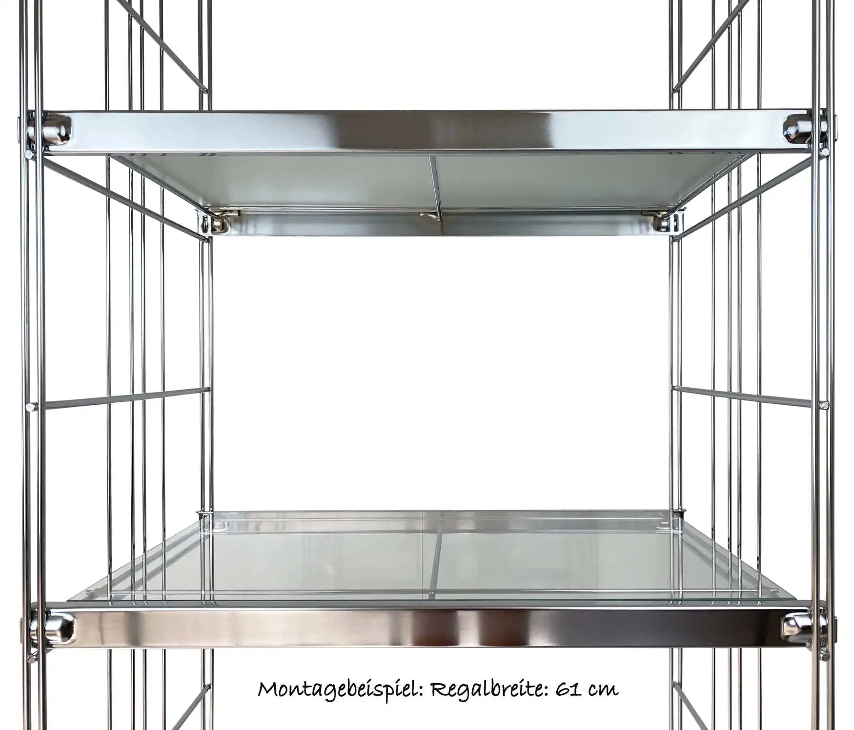 Metall-Regal mit Klarglasböden 61 cm hoch  40 - 45  - 61 cm breit