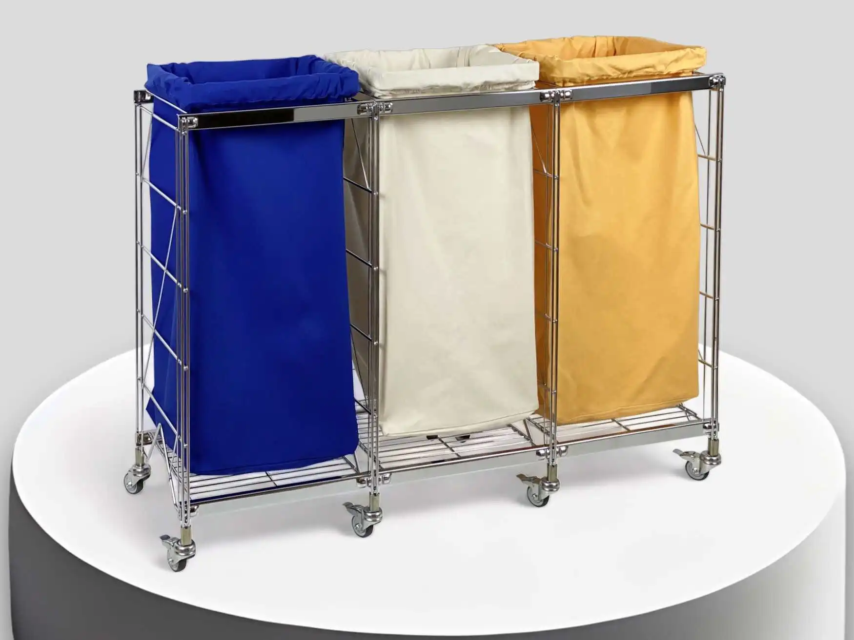 Der ETAGAIR  Wäschesortierer ist als 1Fach-Sortierer, als Doppel-Trolly oder 3fach-Wäschesammler erhältlich.