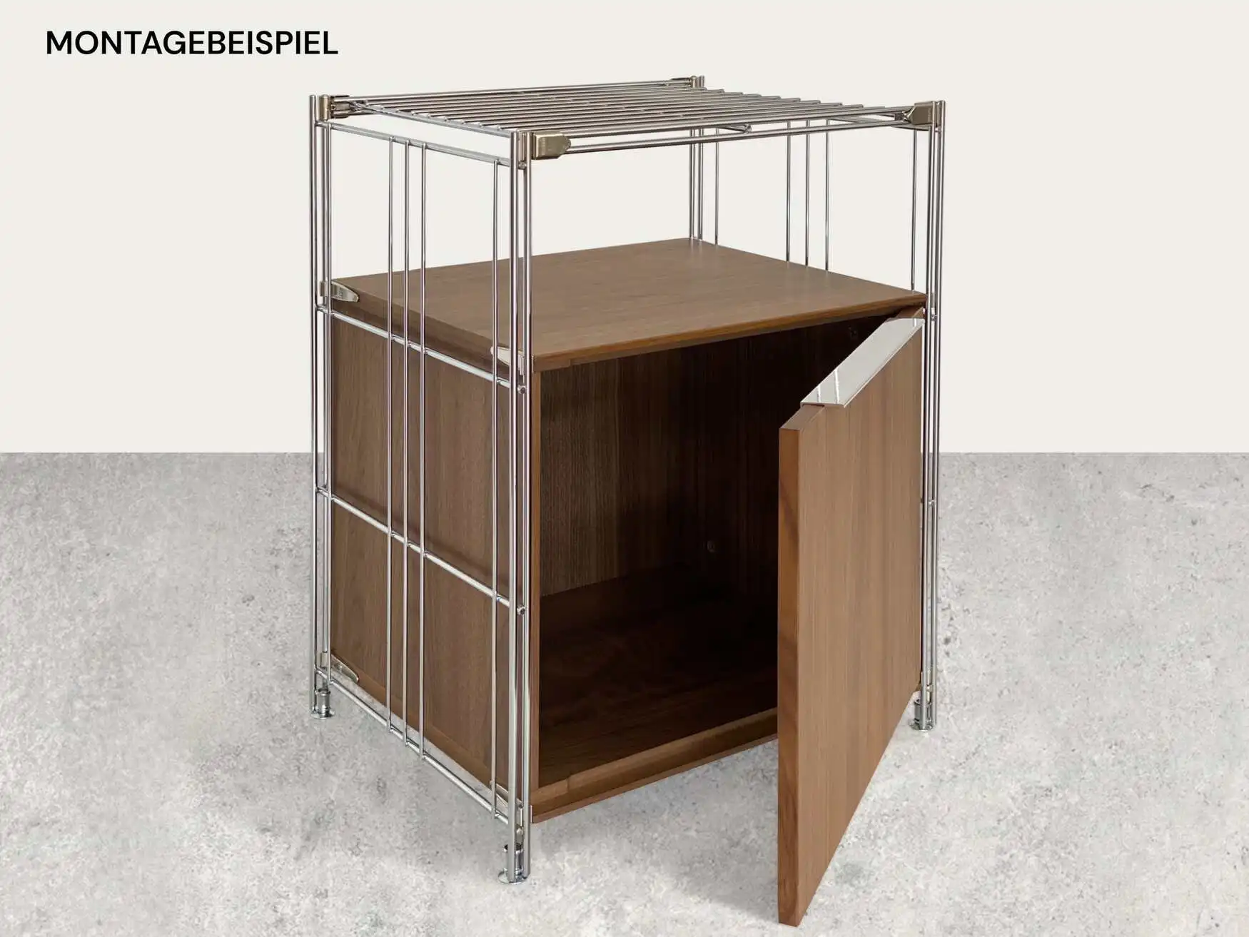 Montagebeispiel: Korpus Holz B III 380 ohne Fronten für 44 cm breite Regale Nussbaum furniert