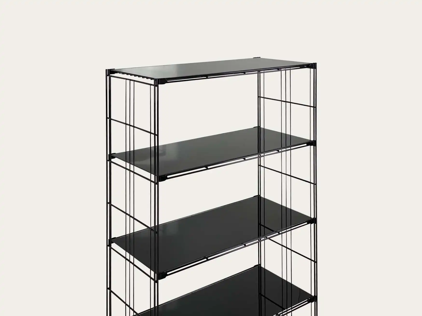 Metall-Regal mit Schwarzglas-Auflagen 190 cm hoch in verschiedenen Breiten lieferbar