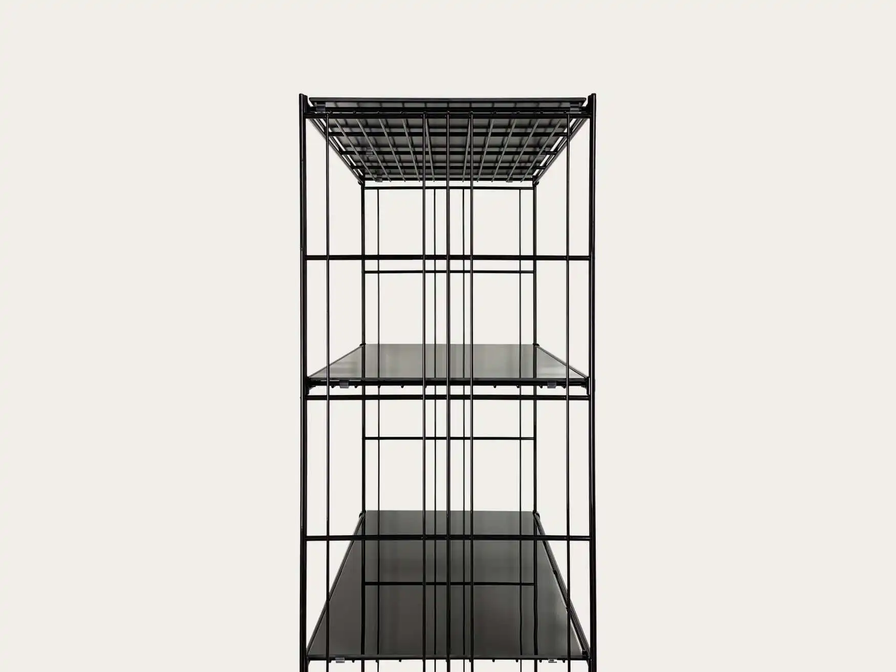 Metall-Regal mit Schwarzglas-Auflagen