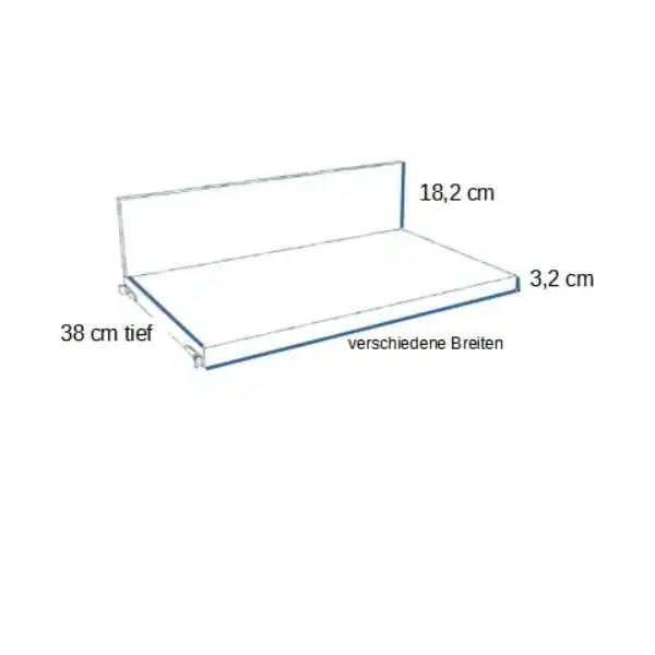 Winkeleinhängeboden in 44 cm,  63 cm, 83 cm, 105 cm, 124 cm, 146 cm oder 165 cm Breite
