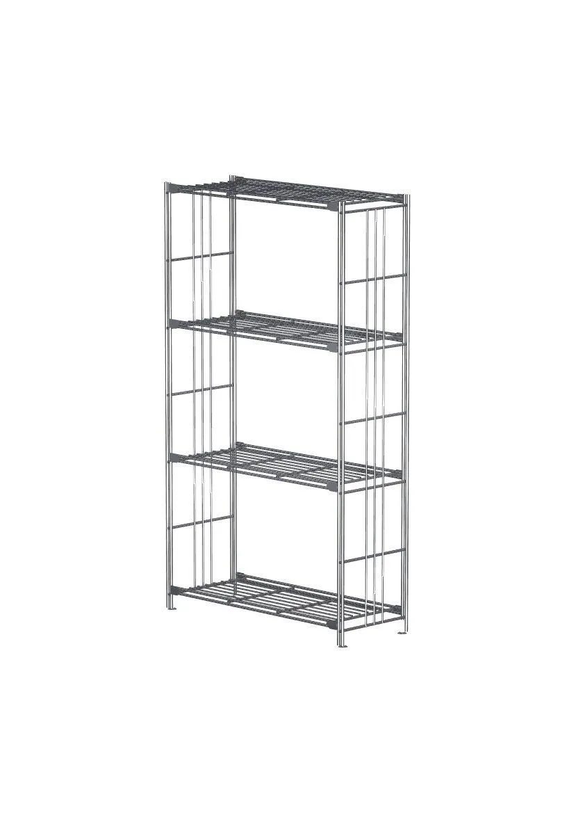 Klassisches Metallregal verchromt, aus hochwertigem Metall, 117 cm hoch,  67 cm breit mit 4 Gitterböden