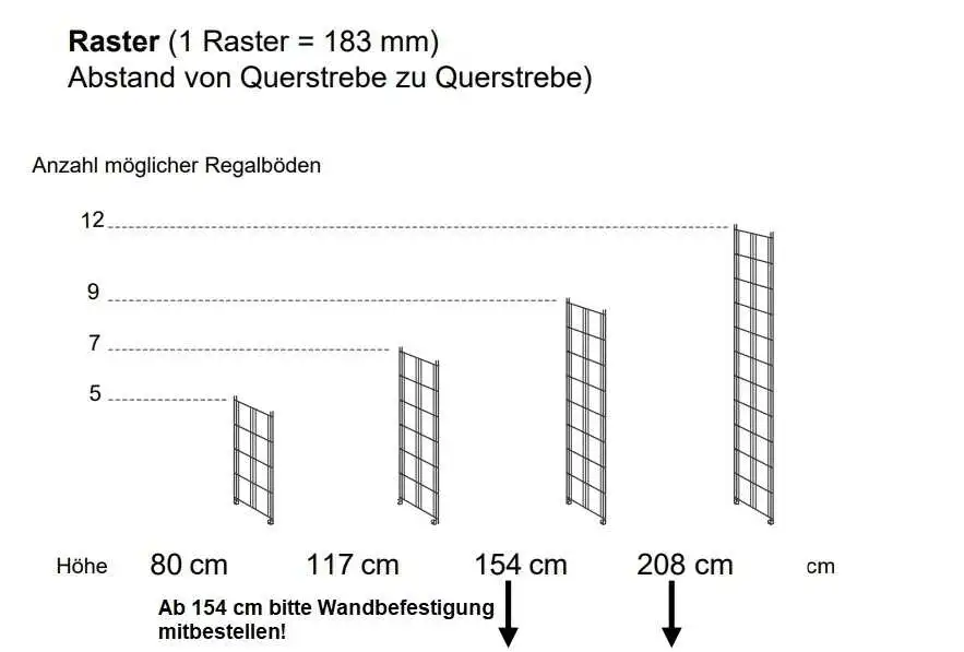 Die Regalböden können in jede beliebige Querstrebe eingehängt werden.