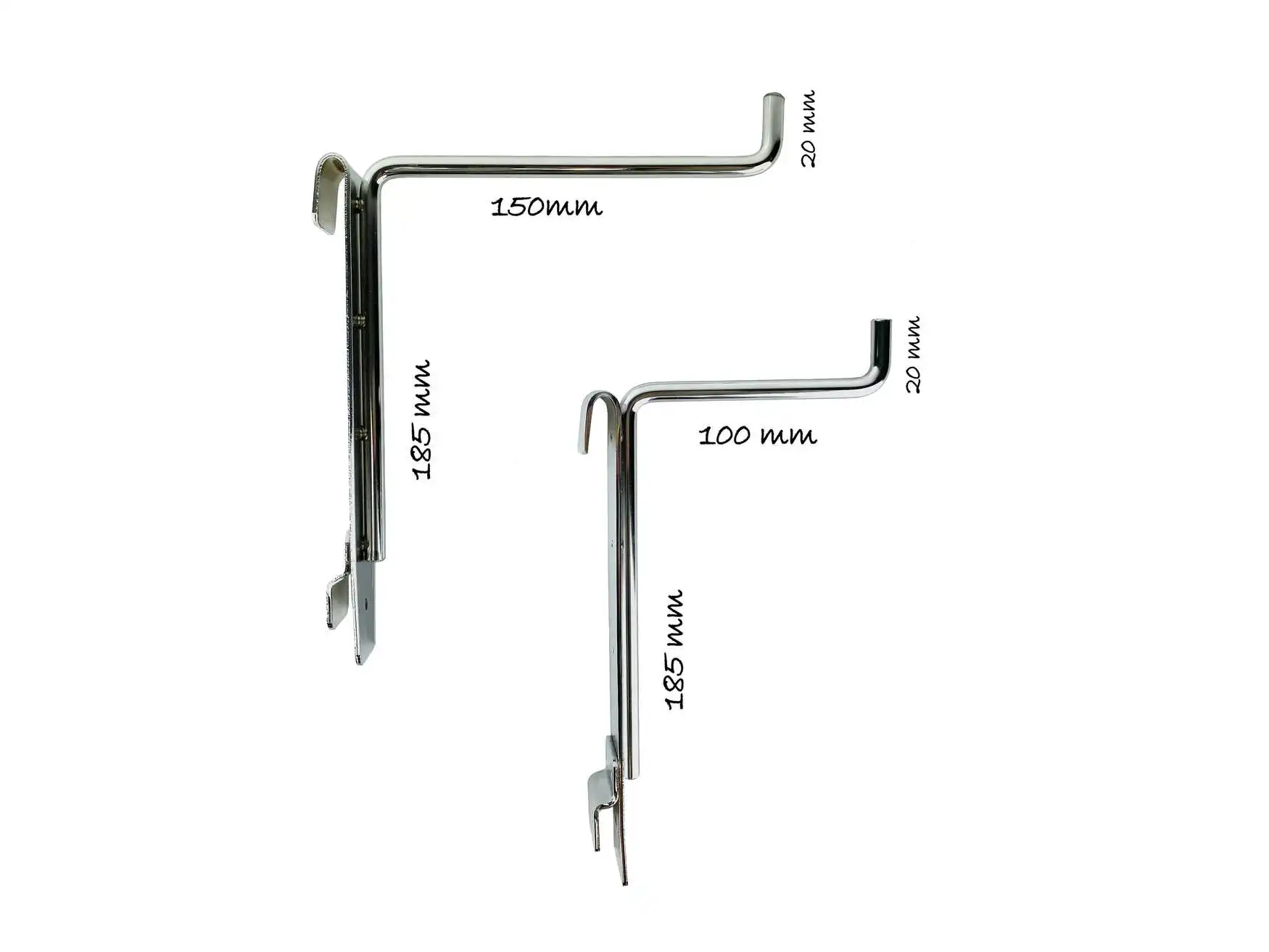 Halter zum Aufhängen an Gittern oder ETAGAIR-Regalleitern: 100 mm oder 160 mm lang, Metall verchromt