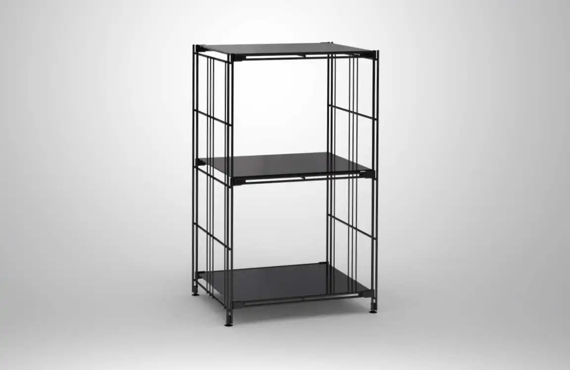 Metall-Regal mit Schwarzglas-Auflagen 80 cm hoch