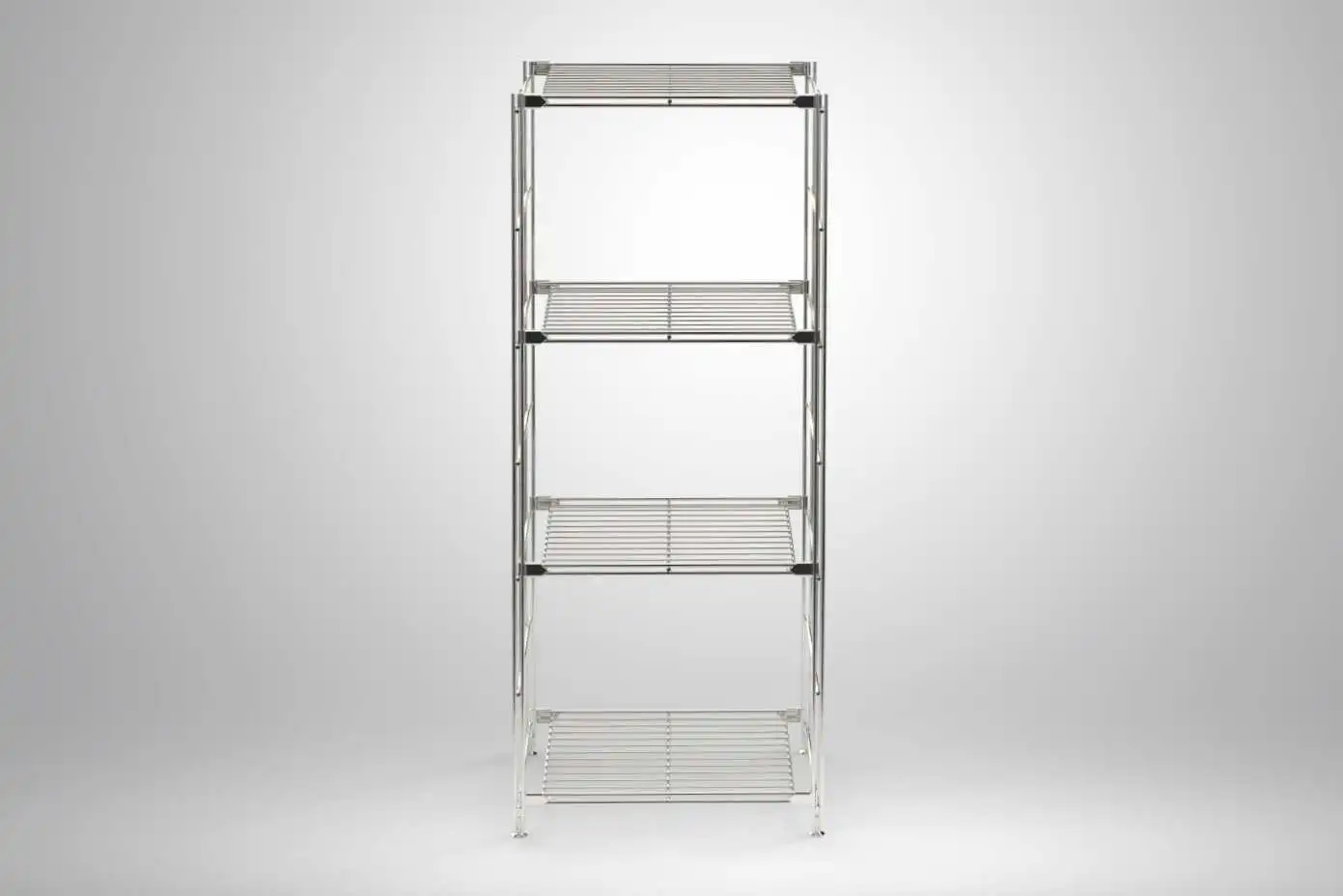 klassisches Metall-Regal BIII mit 4 Gitterböden Maßen: 117 cm hoch, 48 cm breit, 38 cm tief - verchromt