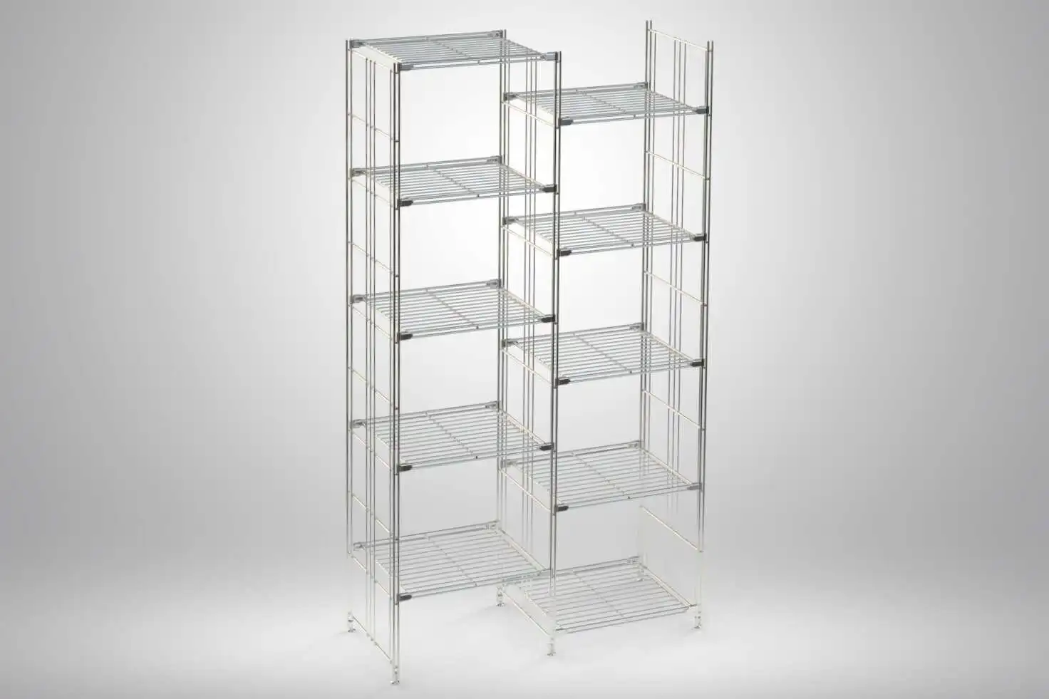 BIII Metall Regal mit 10 Gitterböden 172x94x38 cm Chrom