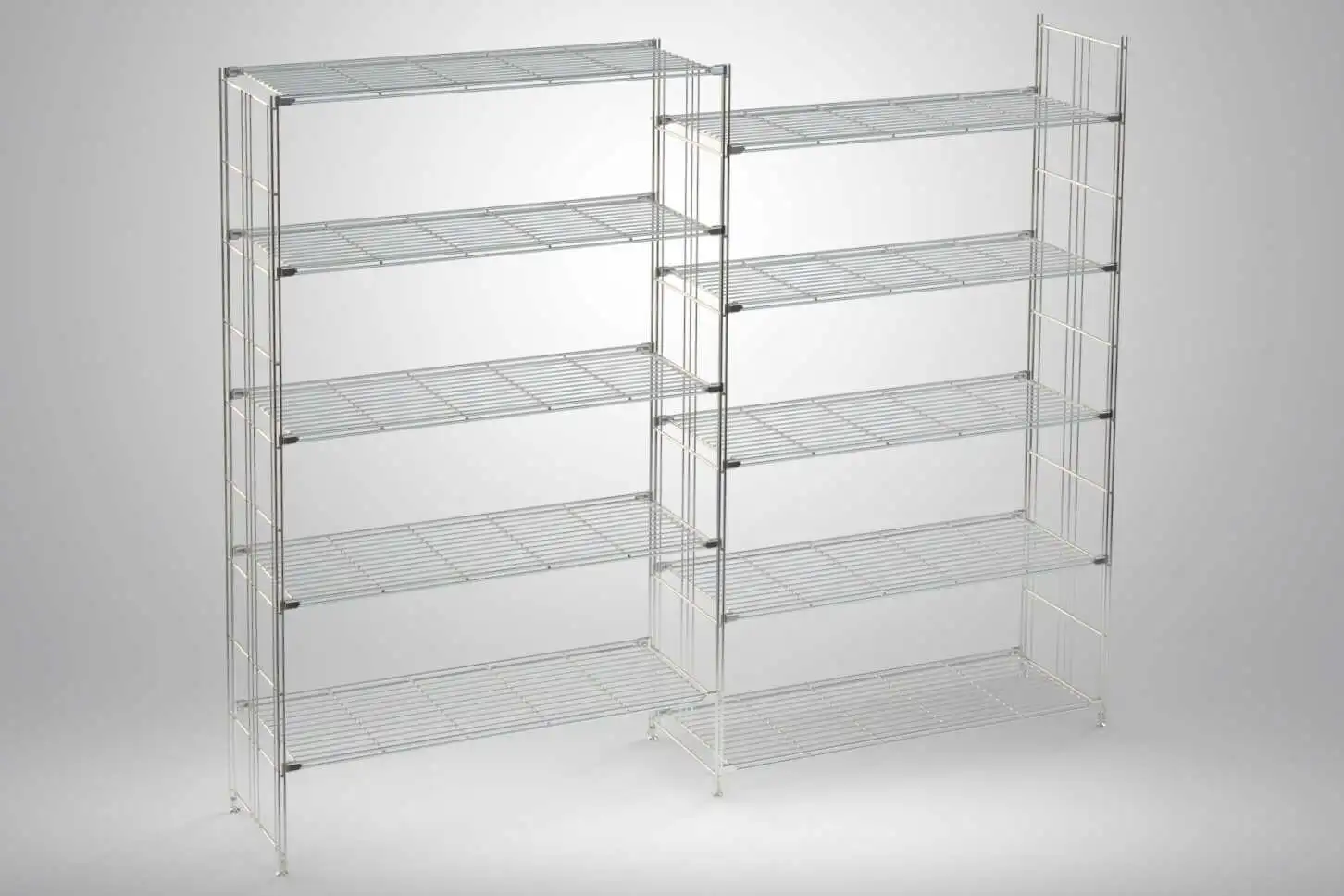 BIII Metall Regal mit 10 Gitterböden 172x210x38 cm Chrom