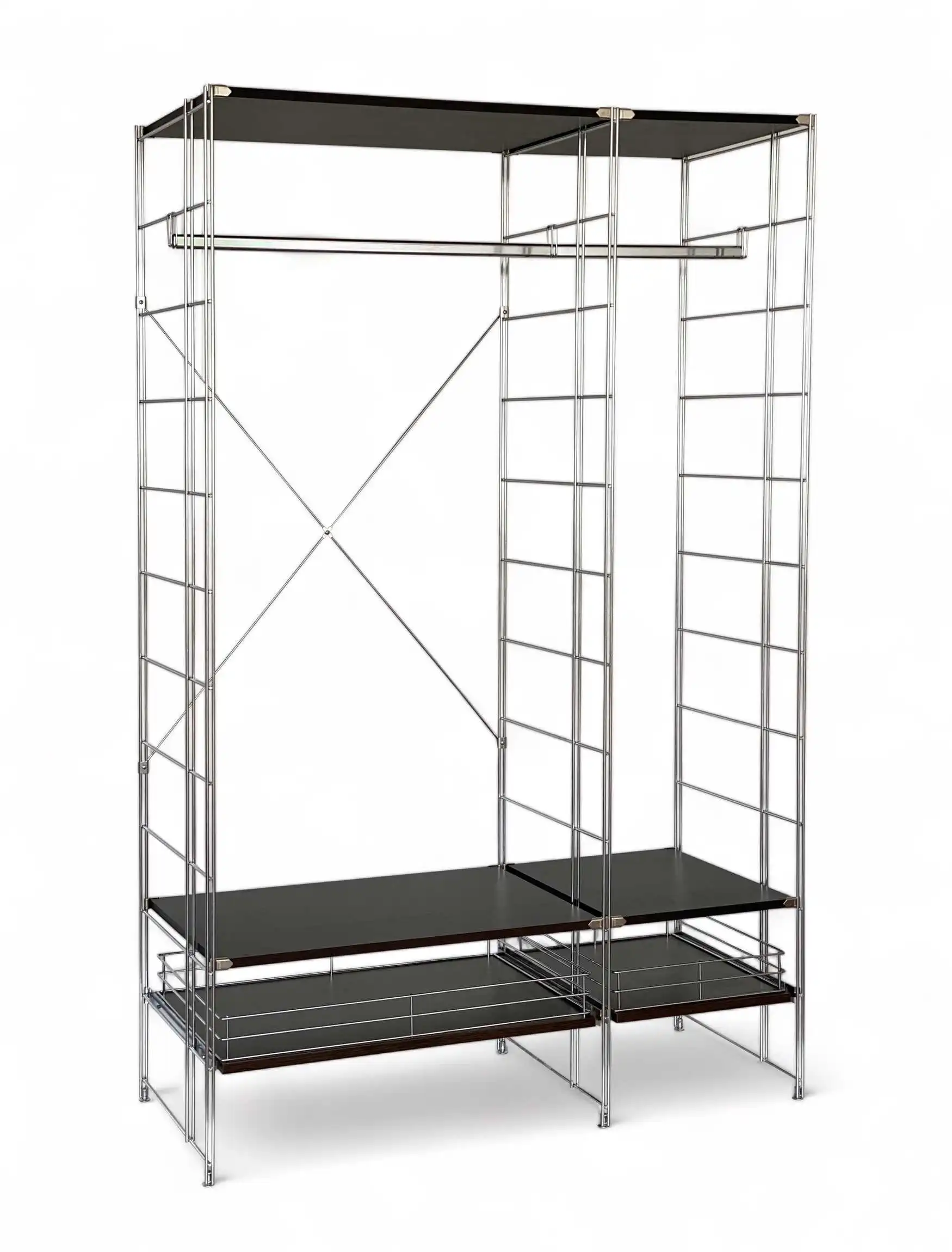 GARBO Garderobenset freistehend wenge mit ausziehbaren Körben und Ablageböden 133 cm breit