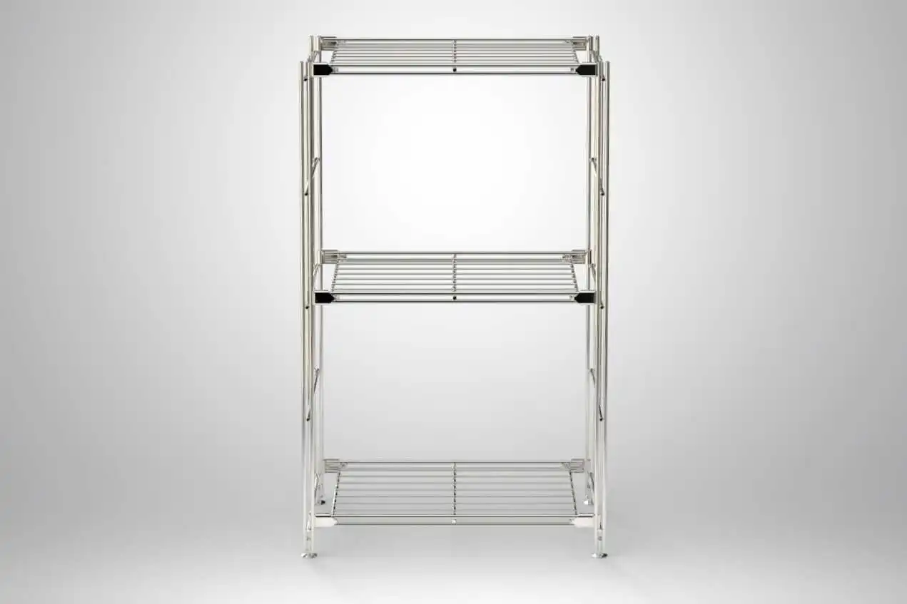 BIII Metall Regal mit 3 Gitterböden 80x48x25 cm Chrom