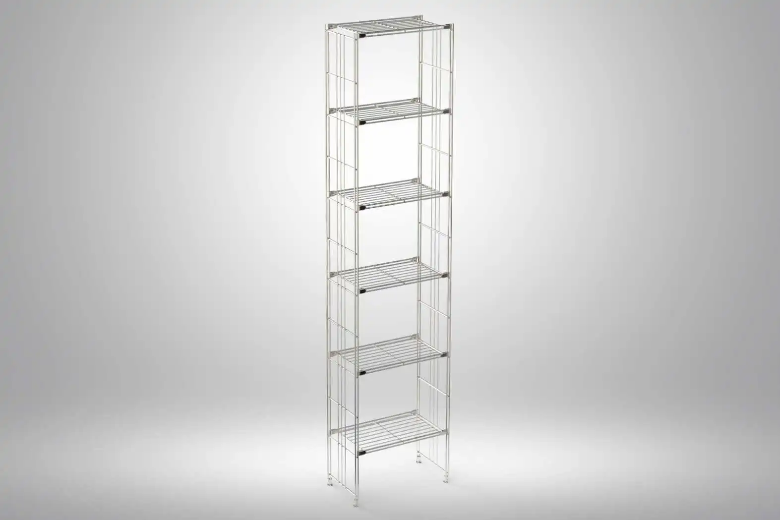 BIII Metall Regal mit 6 Gitterböden 208x48x25 cm Chrom