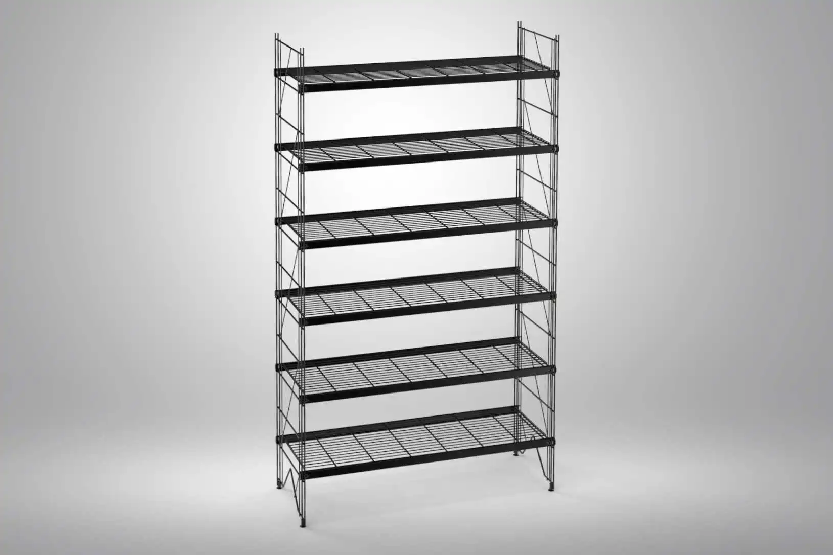 ETAGAIR - Regal in Schwarz pulverbeschichtet mit 6 Gitterböden