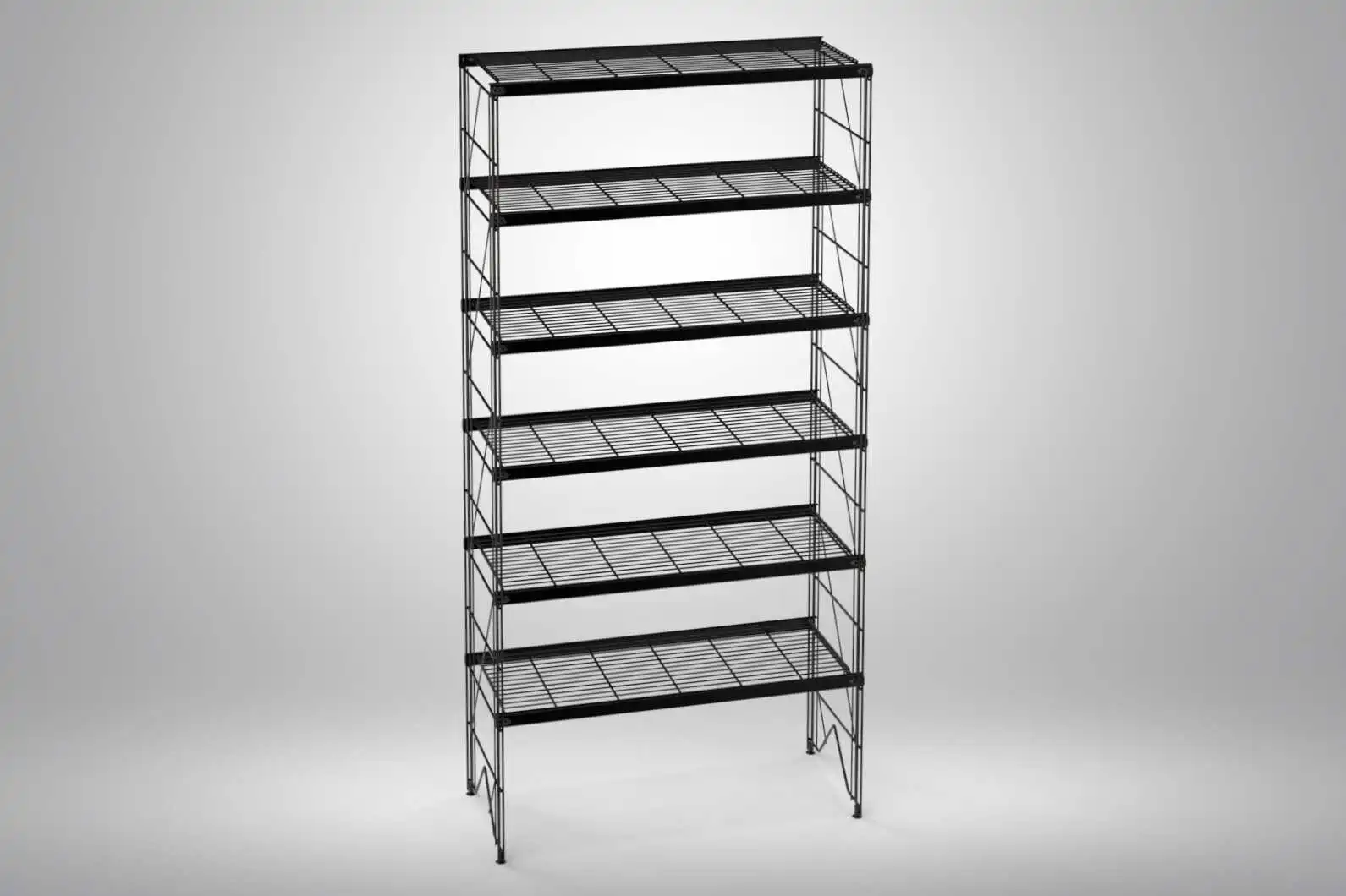ETAGAIR Regal in Schwarz - pulverbeschichtet mit 6 Gitterböden -aus hochwertigen Stahl / Metall