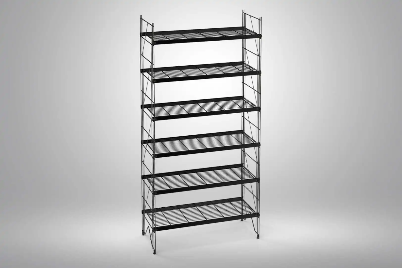 ETAGAIR Regal in Schwarz - pulverbeschichtet mit 6 Gitterböden - hochwertig aus Stahl / Metall