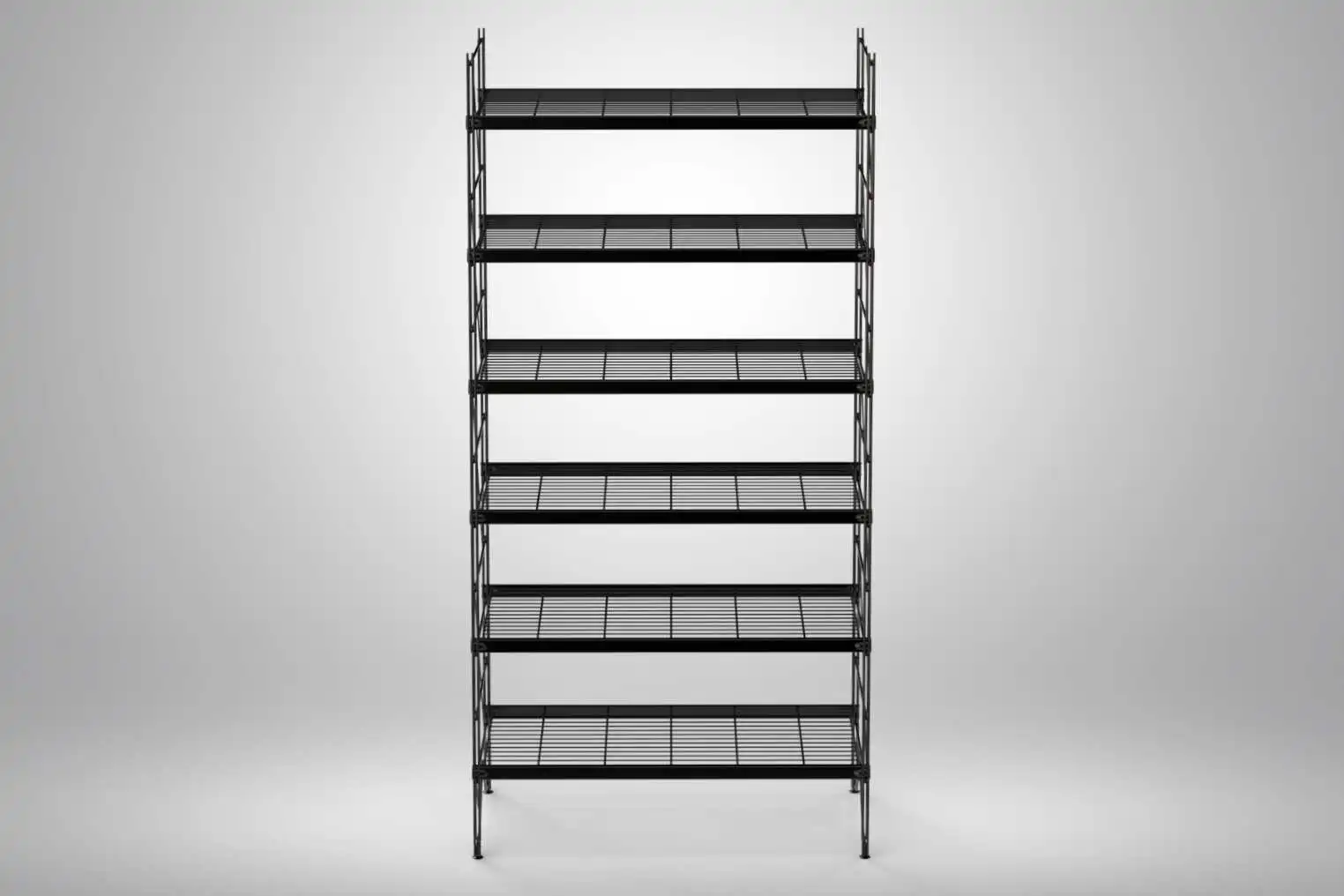 ETAGAIR Regal in Schwarz - pulverbeschichtet mit 6 Gitterböden -aus hochwertigen Stahl / Metall