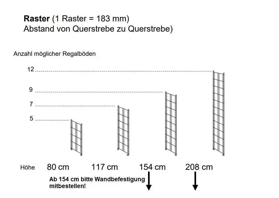 Regal-Seitenteile in 80 cm - 117 cm - 154 cm  oder 208 cm Höhe lieferbar