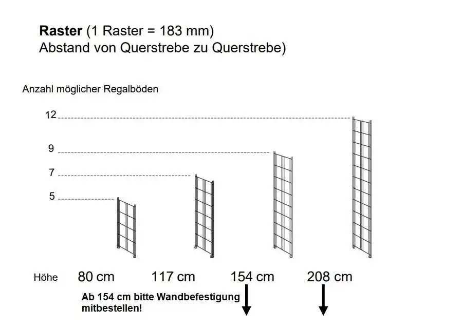 Regal-Seitenteile in 80 cm - 117 cm - 154 cm  oder 208 cm Höhe lieferbar