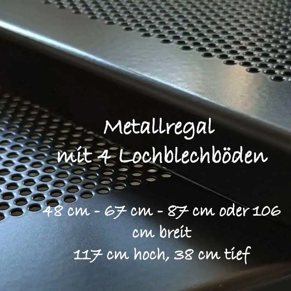 2024-061_2024-062_2024-063_2024-064_Metallregal schwarz 4 Lochblechboeden 80x38 cm
