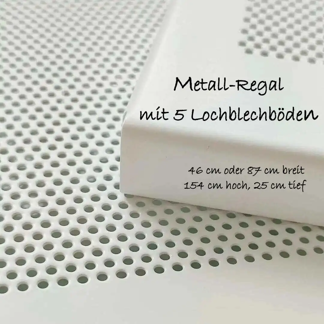 Metall-Regal extra schmal mit 5 weißen Lochblechböden - chice Metall-Chrom-Kombination 154x25 cm (Höhe x Tiefe)