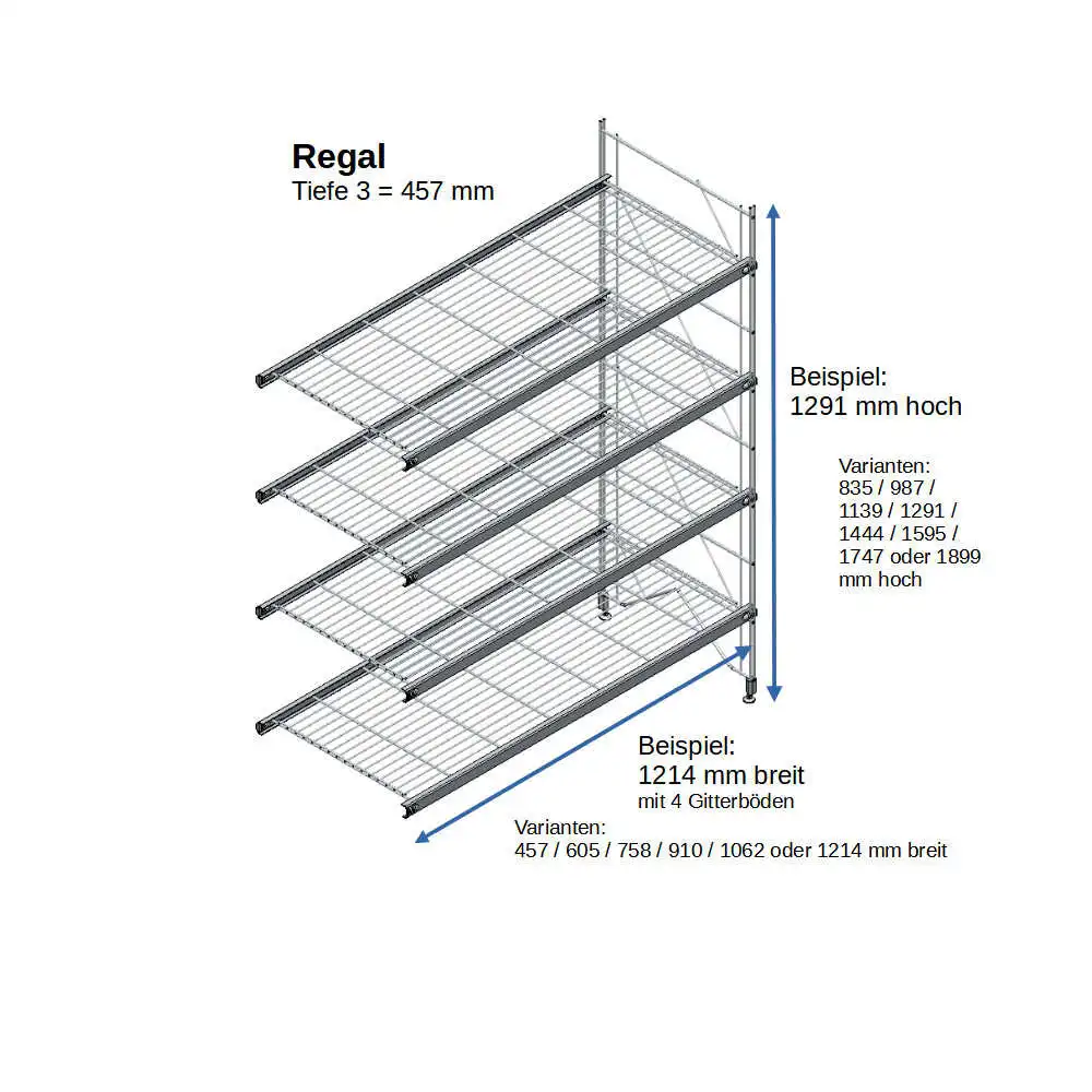 700455  Etagair Ergänzungsset  Metall 4 Gitterböden 1291x1214x457 mm