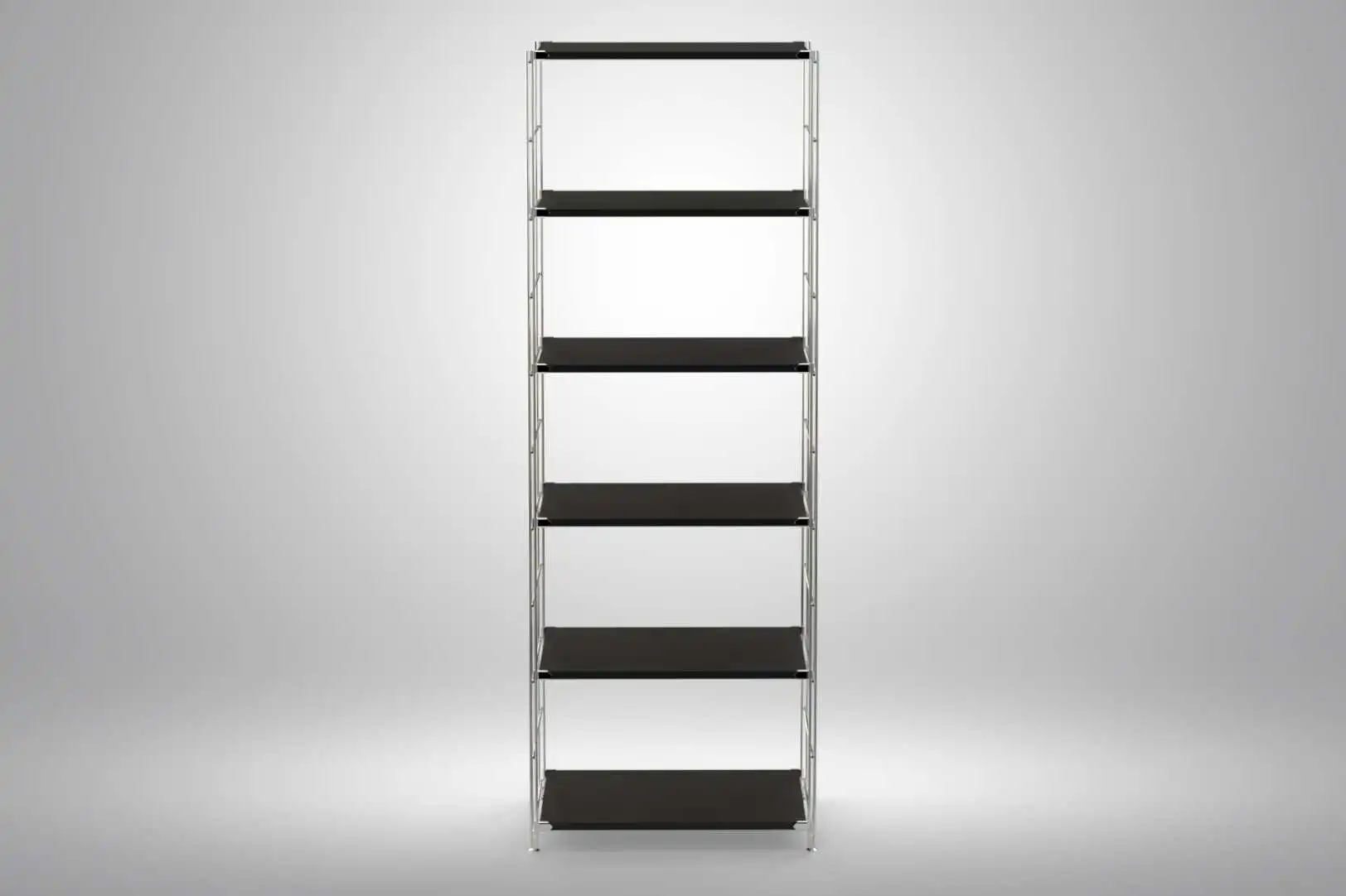 Regal 190x65x38 mit schwarz lackierten Holzböden und Chrom Leitern - modular erweiterbar