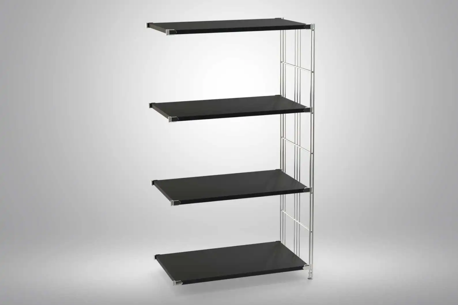 Ergänzungs-Regal Set für 117x65x38 mit schwarz lackierten Holzböden und Chrom Leitern - modular erweiterbar