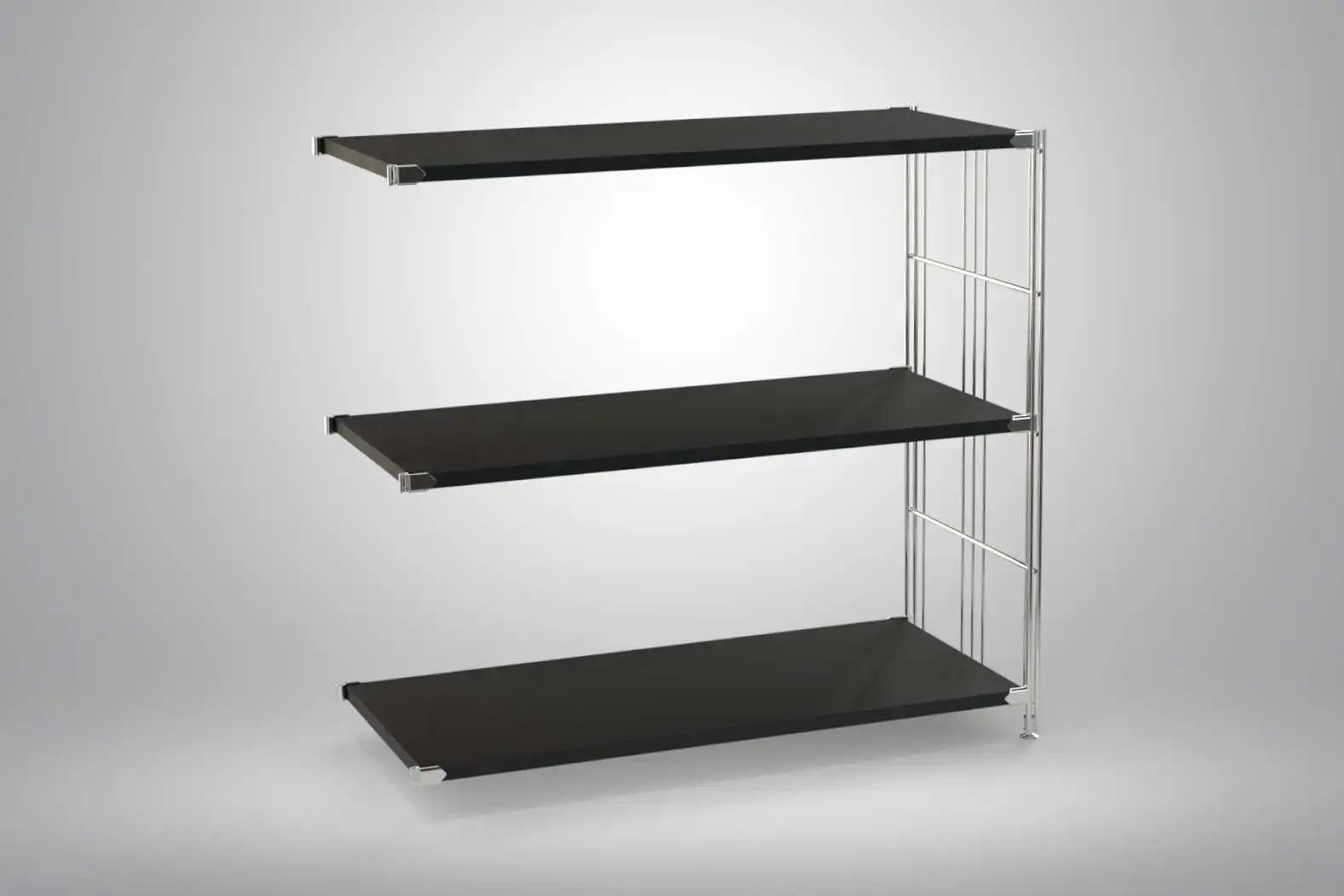 Ergänzungs-Regal Set für 80x85x38 mit schwarz lackierten Holzböden und Chrom Leitern - modular erweiterbar