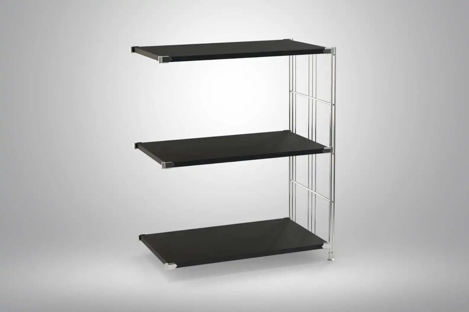 Ergänzungs-Regal Set für 80x65x38 mit schwarz lackierten Holzböden und Chrom Leitern - modular erweiterbar