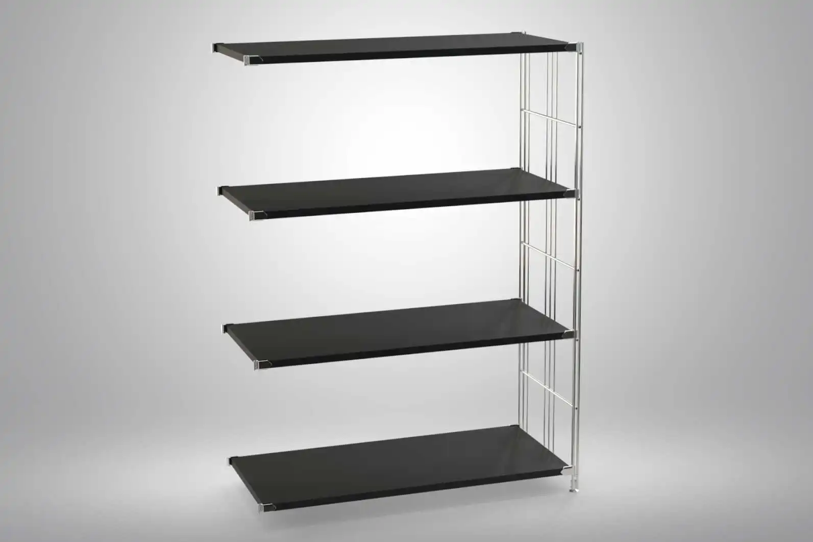 Ergänzungs-Regal Set für 117x85x38 mit schwarz lackierten Holzböden und Chrom Leitern - modular erweiterbar