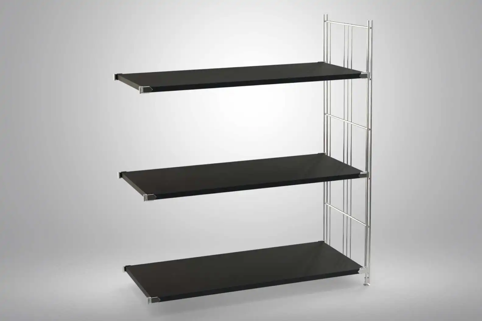 Ergänzungs-Regal Set für 98x85x38 mit schwarz lackierten Holzböden und Chrom Leitern - modular erweiterbar