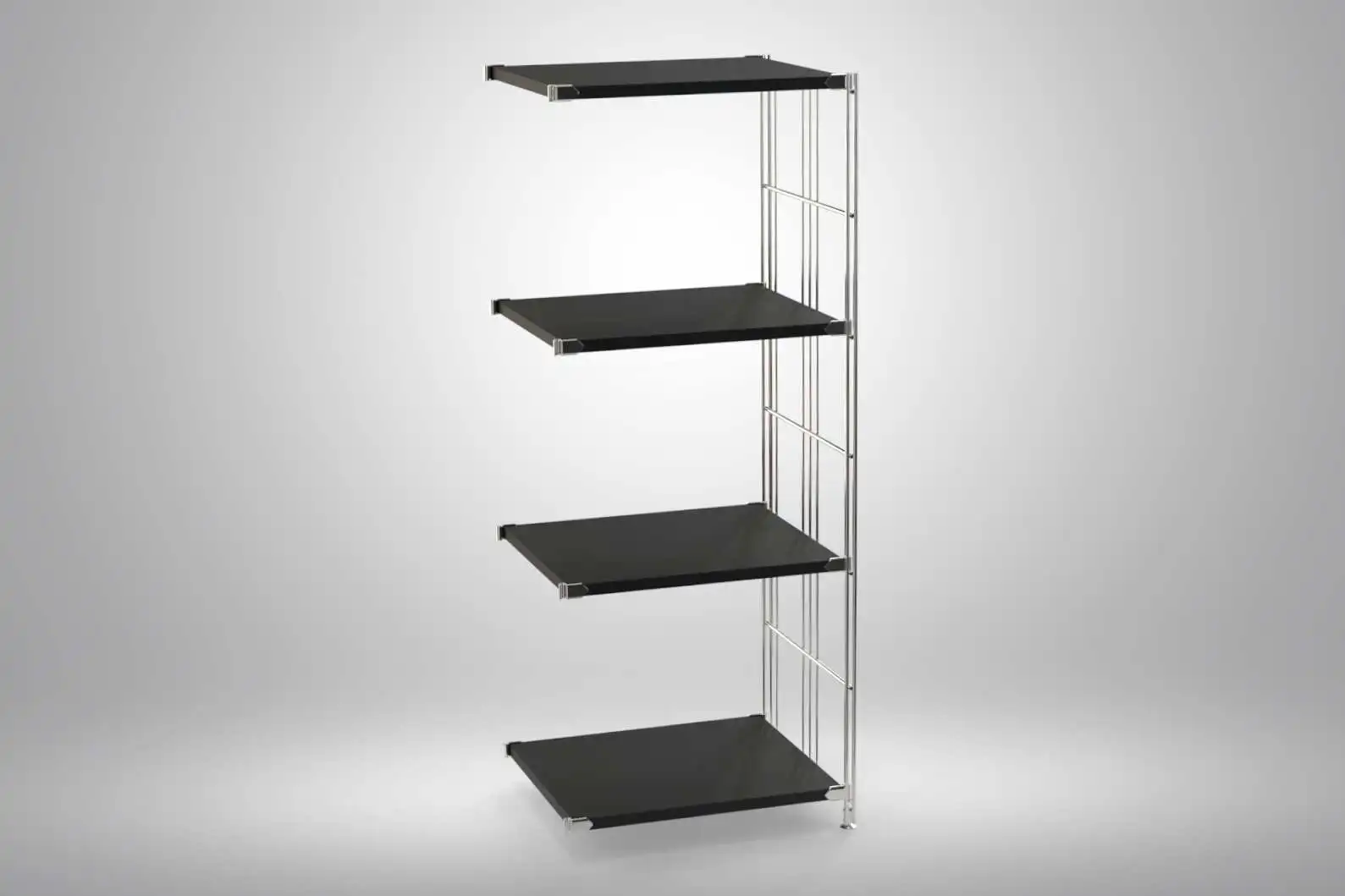 Ergänzungs-Regal Set für 117x46x38 mit schwarz lackierten Holzböden und Chrom Leitern - modular erweiterbar