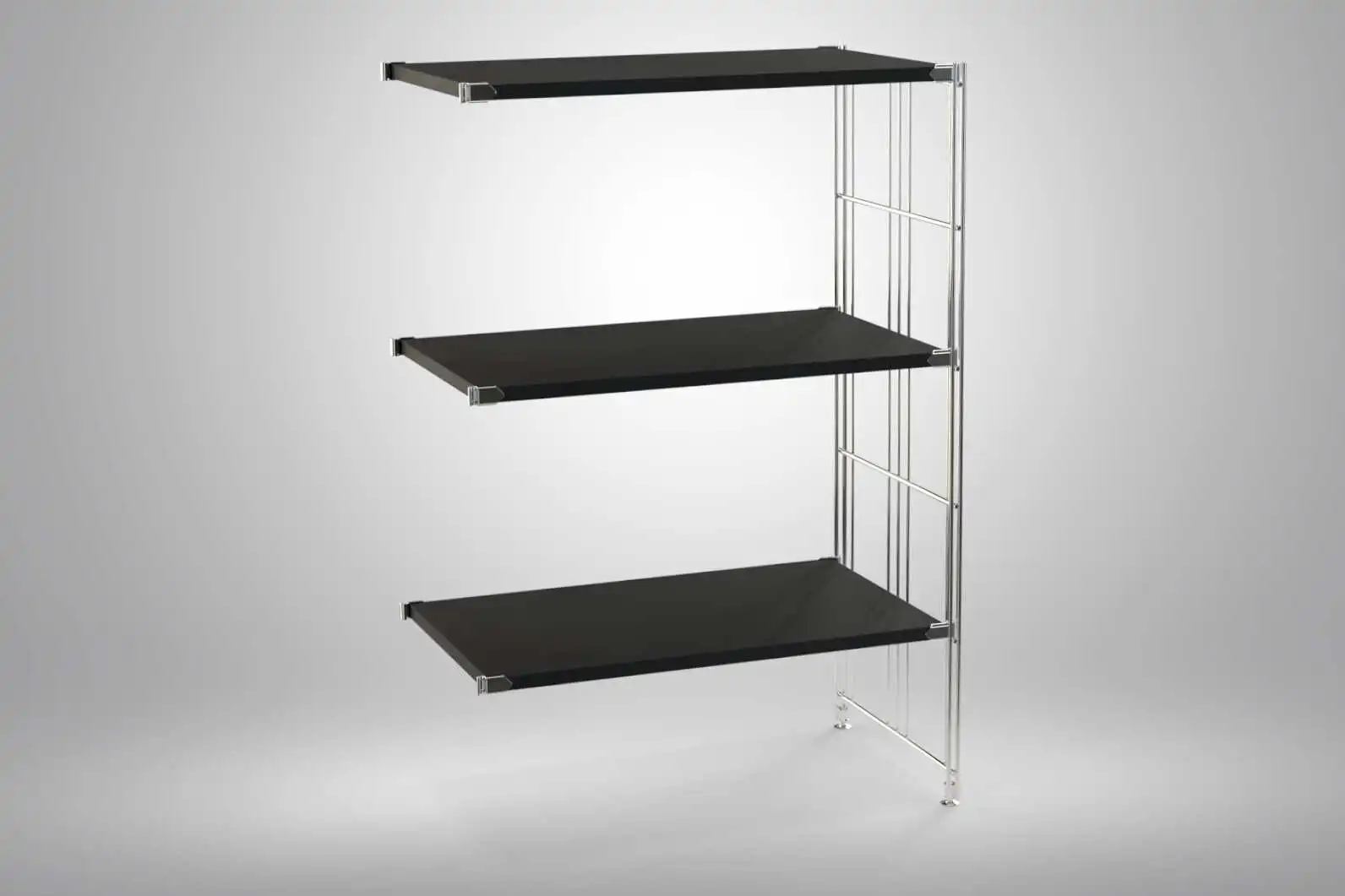 Ergänzungs-Regal Set für 98x65x38 mit schwarz lackierten Holzböden und Chrom Leitern - modular erweiterbar