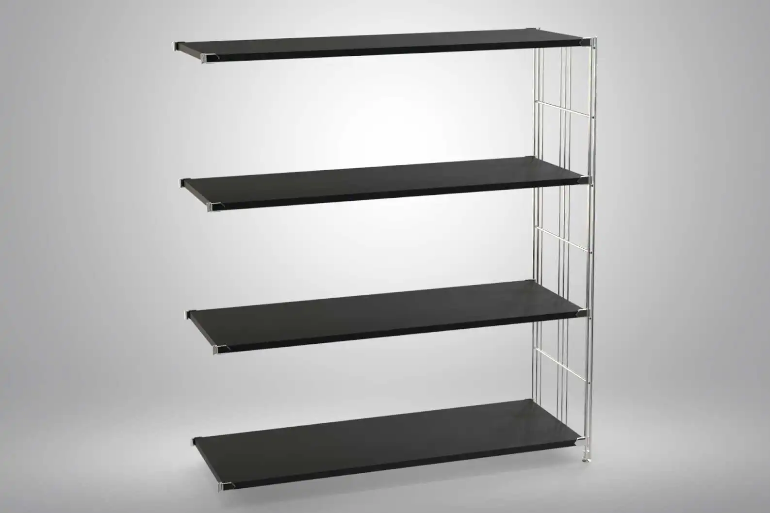 Ergänzungs-Regal Set für 117x104x38 mit schwarz lackierten Holzböden und Chrom Leitern - modular erweiterbar