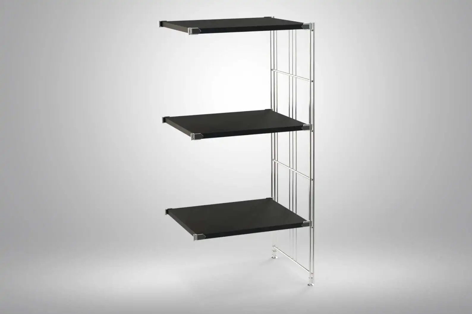 Ergänzungs-Regal Set für 98x46x38 mit schwarz lackierten Holzböden und Chrom Leitern - modular erweiterbar