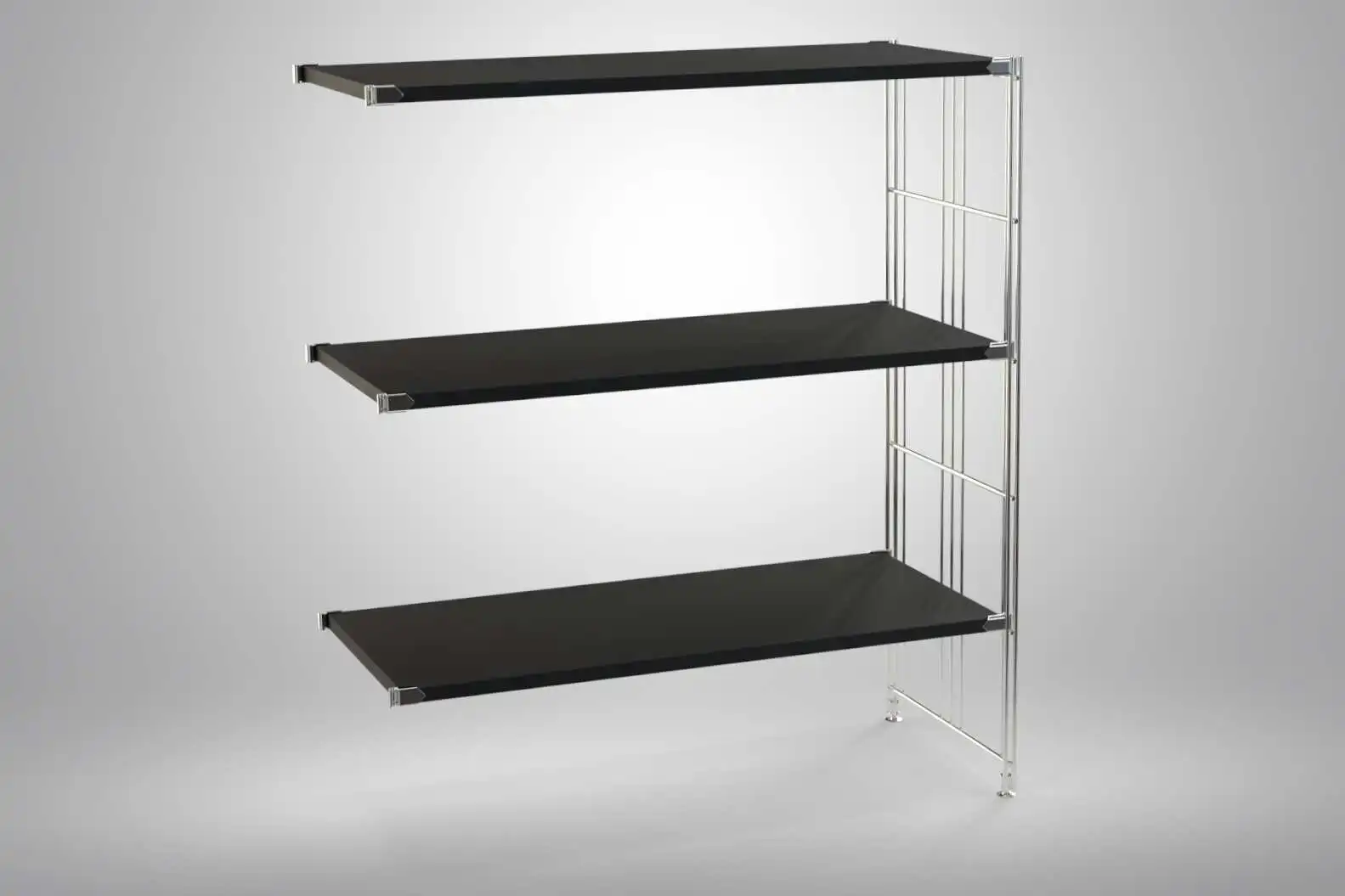 Ergänzungs-Regal Set für 98x85x38 mit schwarz lackierten Holzböden und Chrom Leitern - modular erweiterbar