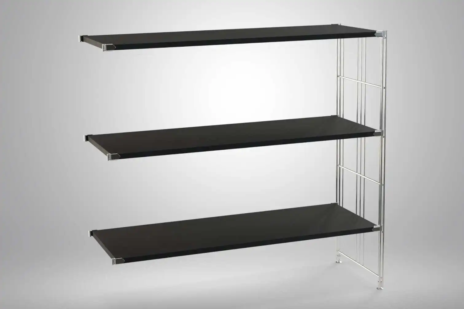 Ergänzungs-Regal Set für 98x104x38 mit schwarz lackierten Holzböden und Chrom Leitern - modular erweiterbar