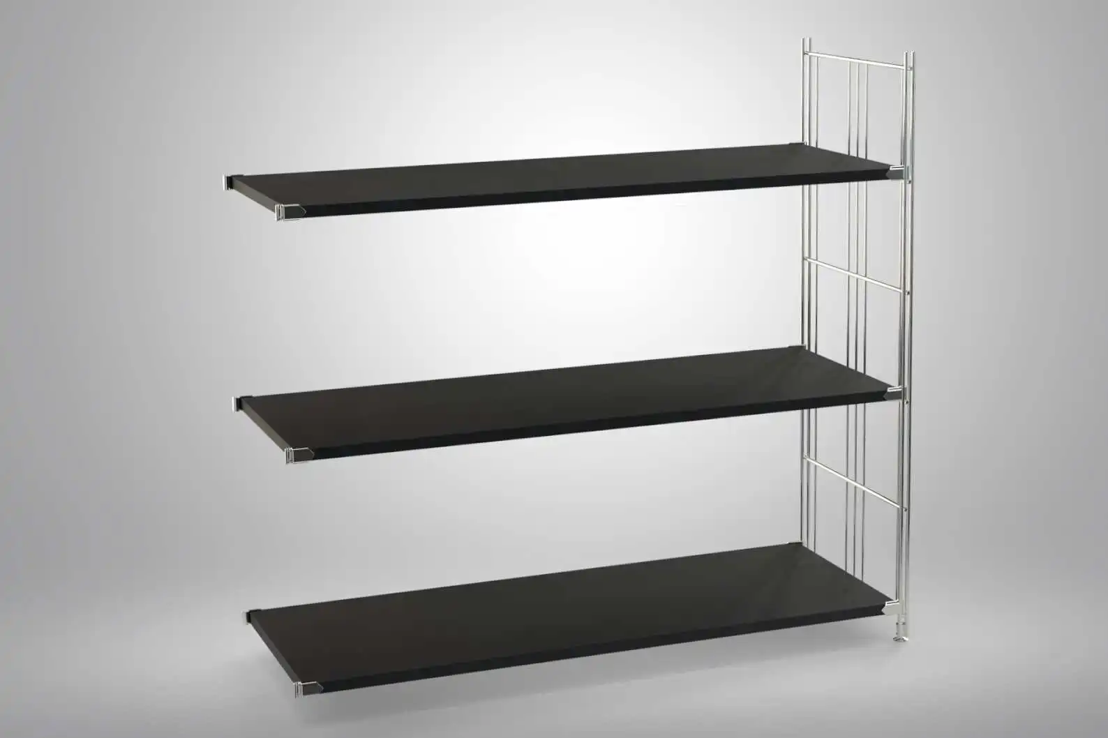 Ergänzungs-Regal Set für 98x104x38 mit schwarz lackierten Holzböden und Chrom Leitern - modular erweiterbar