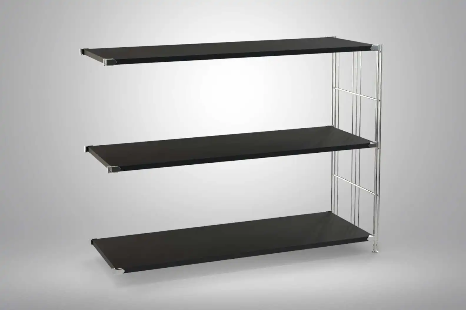 Ergänzungs-Regal Set für 80x104x38 mit schwarz lackierten Holzböden und Chrom Leitern - modular erweiterbar