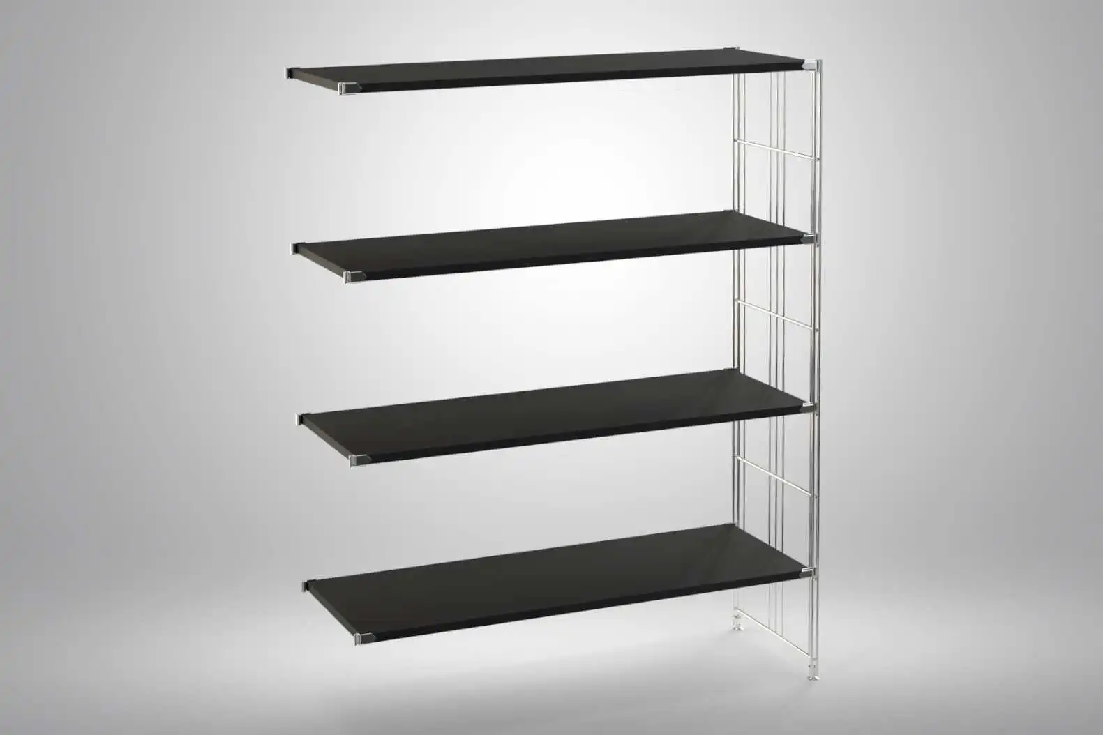 Ergänzungs-Regal Set für 135x104x38 mit schwarz lackierten Holzböden und Chrom Leitern - modular erweiterbar