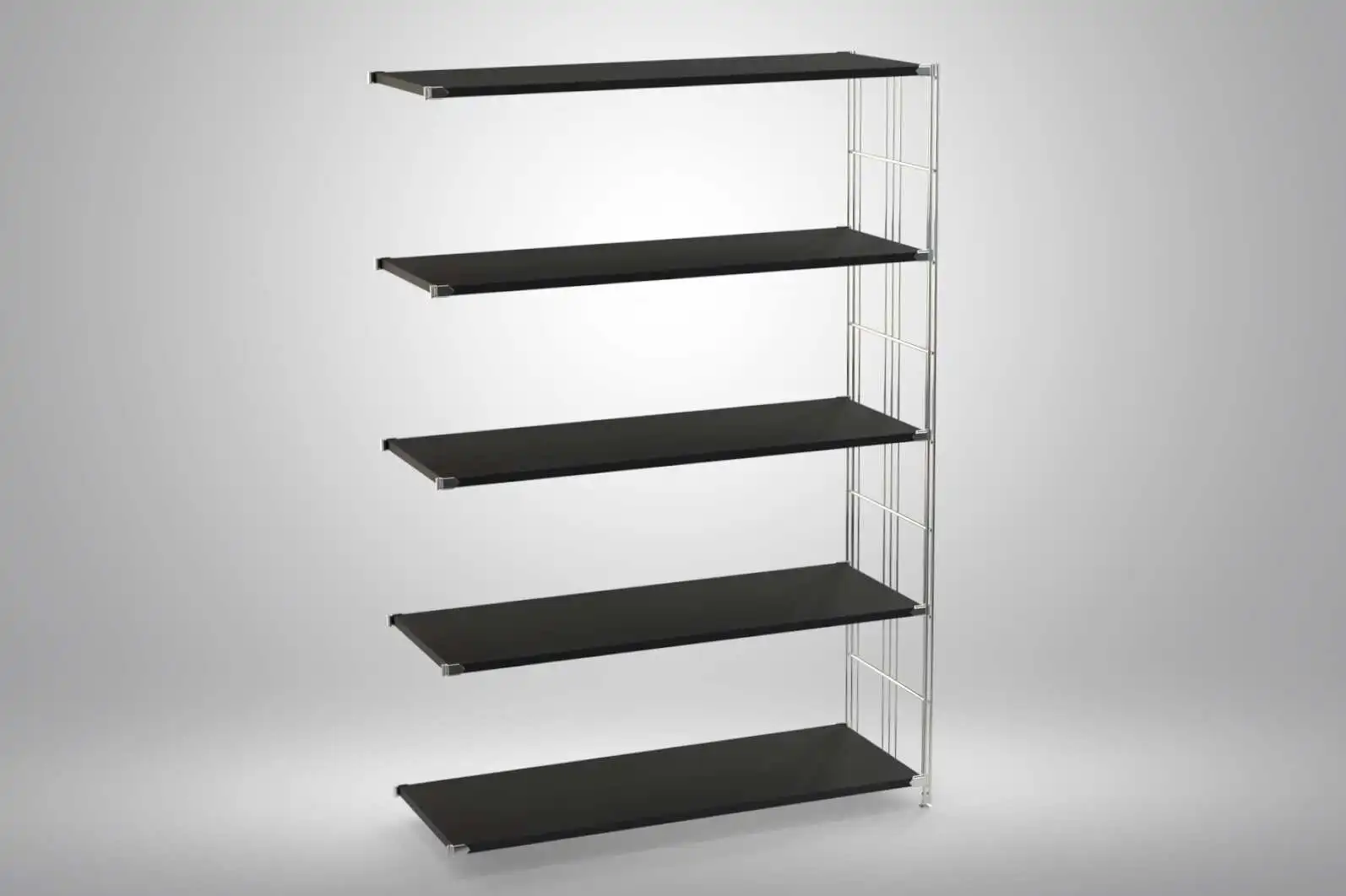 Ergänzungs-Regal Set für 154x104x38 mit schwarz lackierten Holzböden und Chrom Leitern - modular erweiterbar