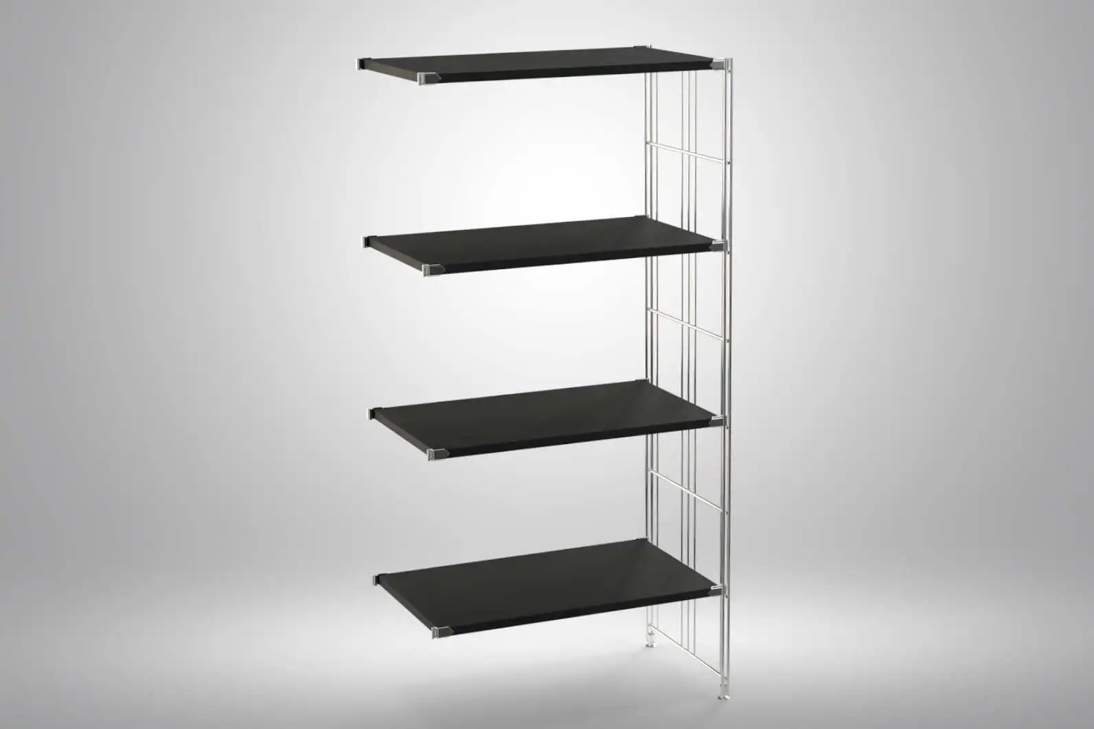 Ergänzungs-Regal Set für 135x65x38 mit schwarz lackierten Holzböden und Chrom Leitern - modular erweiterbar