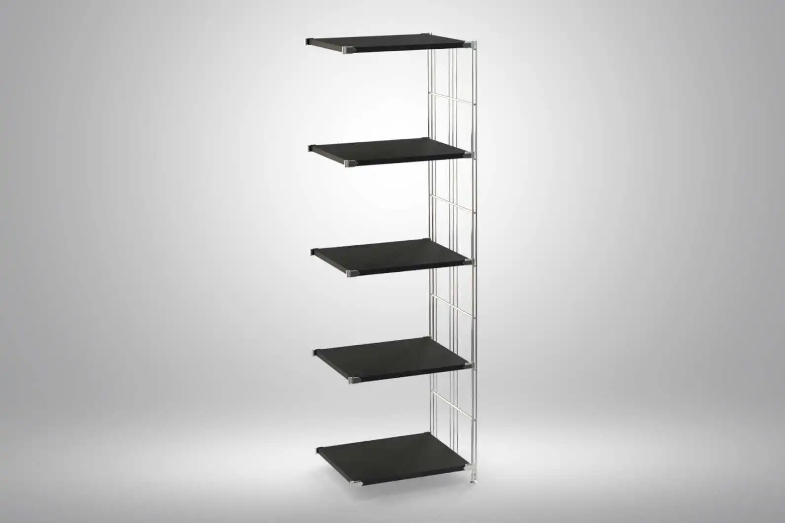 Ergänzungs-Regal Set für 154x46x38 mit schwarz lackierten Holzböden und Chrom Leitern - modular erweiterbar