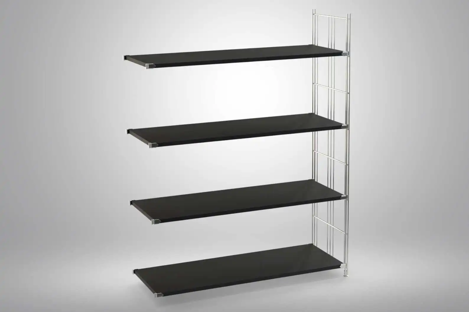 Ergänzungs-Regal Set für 135x104x38 mit schwarz lackierten Holzböden und Chrom Leitern - modular erweiterbar